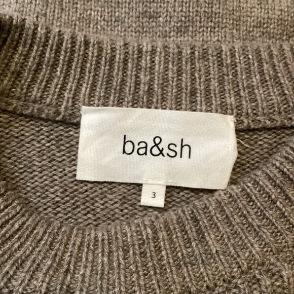 Ba&sh Keane Puff Shoulder Sweater Lace Up Cuff Wool Cotton Taupe 3 L - Picture 10 of 12